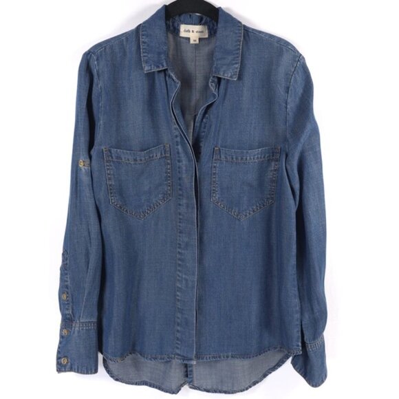 Anthropologie CLOTH & STONE Button Down Shirt SPLIT BACK Hi Lo Roll‎ Tab Size XS - Picture 3 of 13